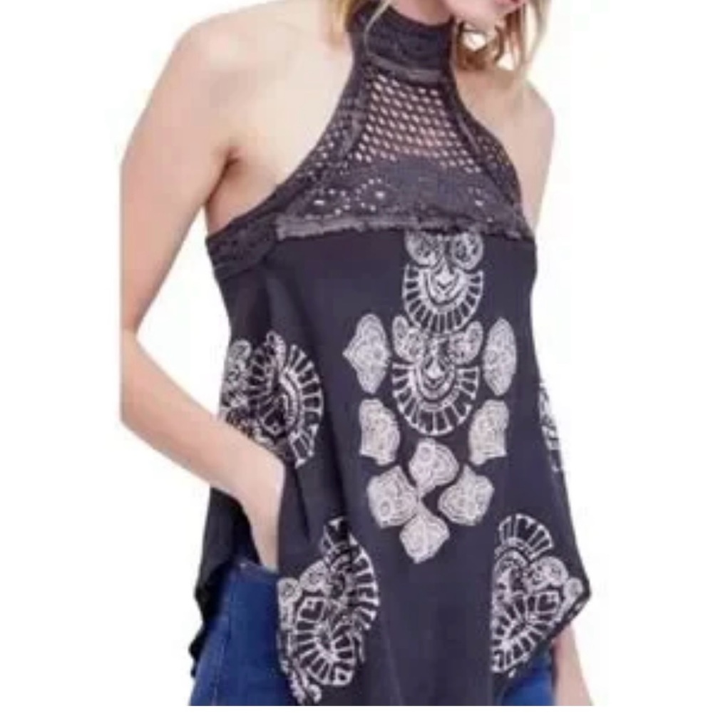 Free People Black Crochet Patterned Tank Top